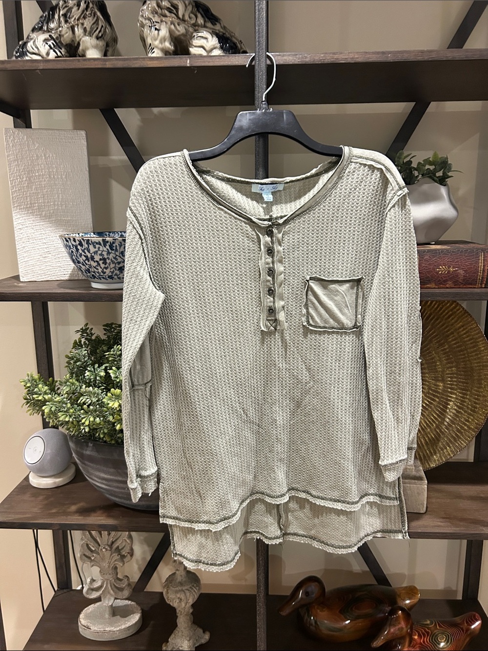 She + Sky Sage Waffle Knit Henley small